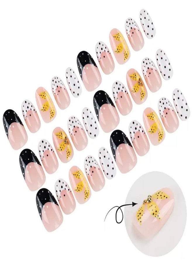 CTTHNBD Press on Nails Almond Fake Nails Medium False Cute Stick on Glossy Glue on Acrylic Nails for Women Manicure 24Pcs Style-06 - Image 2